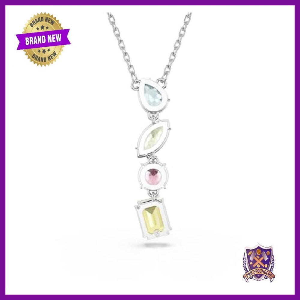 Rhodium Y-Necklace with Crystal Pendant, Adjustable 15-18 Inch - Picture 5 of 5